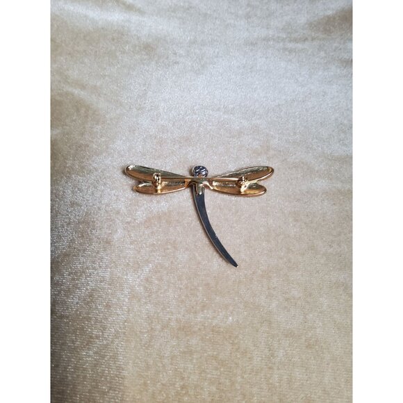 Vintage Liz Claiborne LC Rhinestone and 2 Tone Dragon Fly Brooch / Pin - Picture 4 of 4